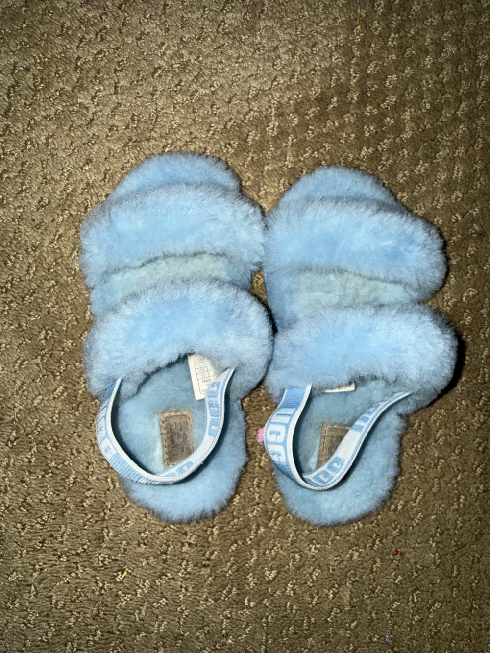 Light Blue Fuzzy Slide Sandals/slippers Girls 11
